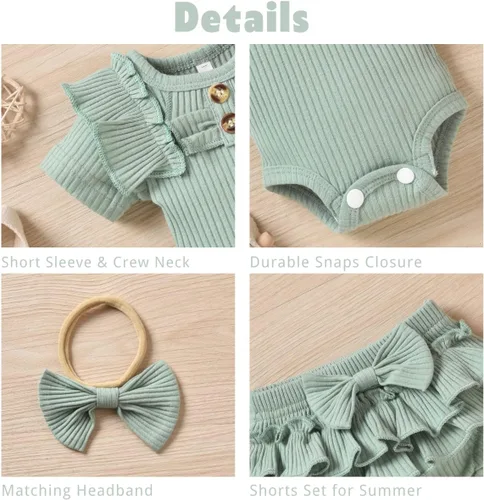 Miniatura 5 de Aalizzwell Body de manga corta para bebé niña con pantalones cortos acanalados