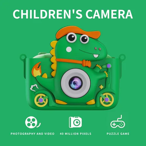 Miniatura 2 de Cámara para niños, con pantalla LCD de 2.0 pulgadas, tarjeta de memoria de 32 GB, cámara de juguete de dinosaurio para niños y niñas