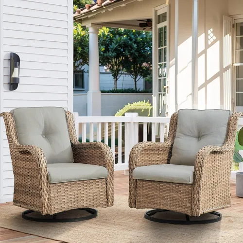 Miniatura 60 de HUMMUH Sillas Mecedoras Giratorias de Mimbre para Patio Exterior con Respaldo Alto, Sillas Deslizantes de Ratán PE, Juego de Muebles de Patio de 4