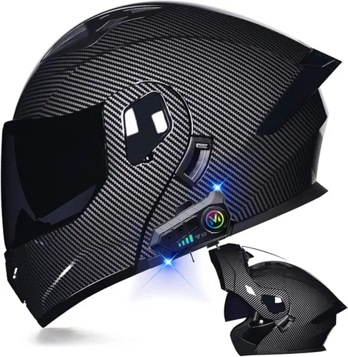 Miniatura 29 de Casco modular Bluetooth para motocicleta, aprobado por DOT, de cara completa, abatible, antivaho, doble visera, casco de motocicleta de calle, LENTE
