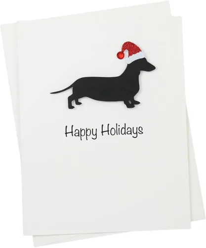 Miniatura 36 de Black Doodle Bernedoodle - Tarjetas de Navidad (10 unidades), hechas a mano, base blanca, perro con sombrero de Papá Noel Negro