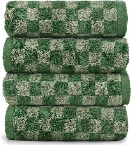 Jacquotha Paquete de 4 toallas de mano suaves, juego de toallas faciales a cuadros verdes para baño, toallas de cocina decorativas de secado rápido,