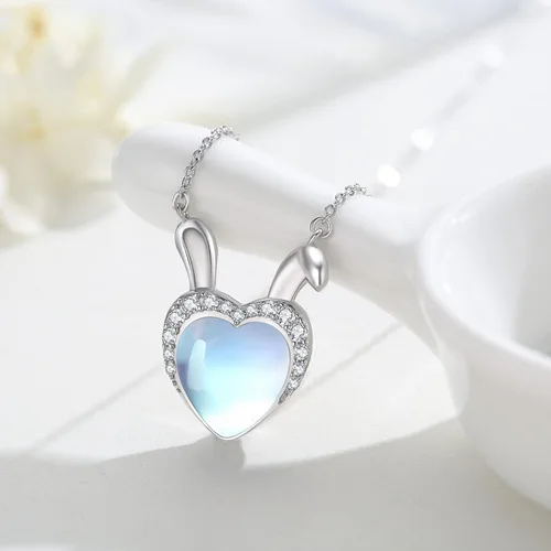 Miniatura 6 de CUOKA MIRACLE Collar de piedra de luna, plata de ley 925, luna y corazón en forma de estrella, collar de piedra lunar sintética arco iris, cadena