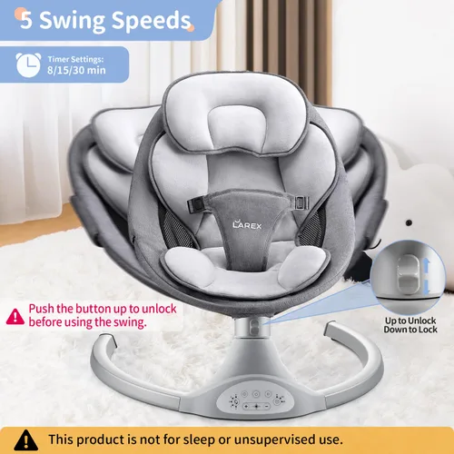 Miniatura 2 de LAREX Columpio para Bebé Columpio Infantil Mecedora Eléctrica para Niños Pequeños Portátil para Recién Nacidos Niño Niña, 5 Velocidades de Balanceo