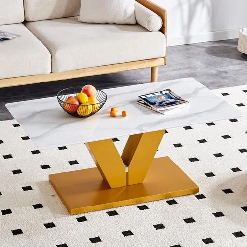 Miniatura 8 de Mesa auxiliar rectangular moderna con almacenamiento para sala de estar, mesa central moderna minimalista de imitación blanca, mesa de café