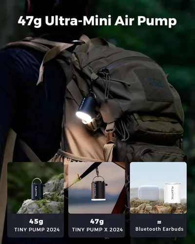 Miniatura 3 de FLEXTAILGEAR Bomba de aire de camping con luz de campamento, bomba de aire para inflables, bomba de colchón de aire portátil con flujo de aire