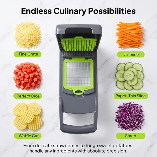Miniatura 8 de Pro-Series 16 en 1 picadora de verduras y mandolina - Picadora de alimentos resistente con recipiente de 1.2 L, cuchillas de acero inoxidable