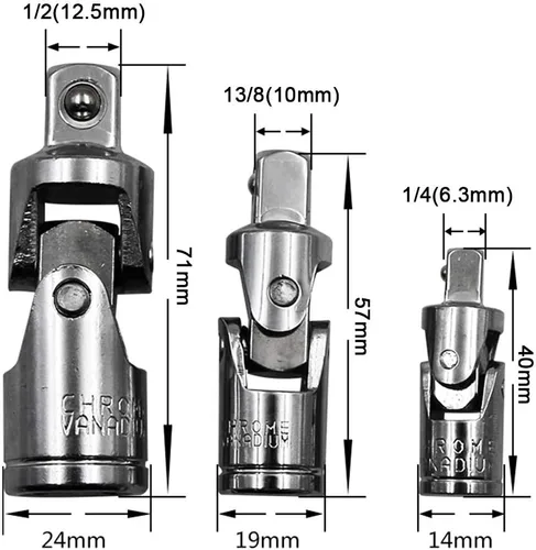Miniatura 2 de Junta universal de impacto de aire conjunto conjunto de enchufes 3 piezas, 1/4 '', 3/8 '' y 1/2 '' Drive