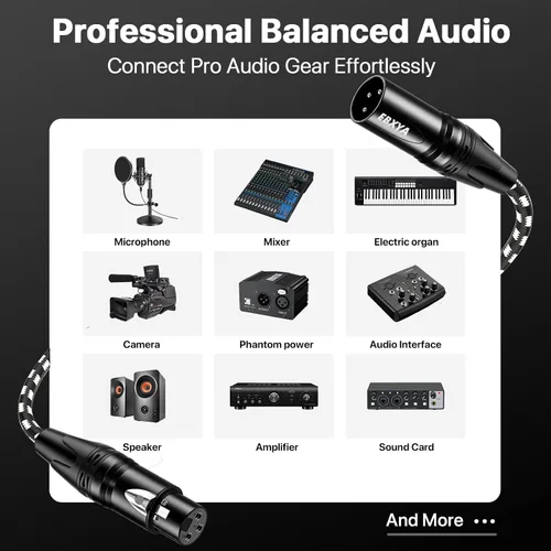 Miniatura 5 de EBXYA Paquete de 4 cables XLR de 6 pies, cable de micrófono XLR trenzado de alta calidad macho a hembra, 3 pines, cables de micrófono equilibrados