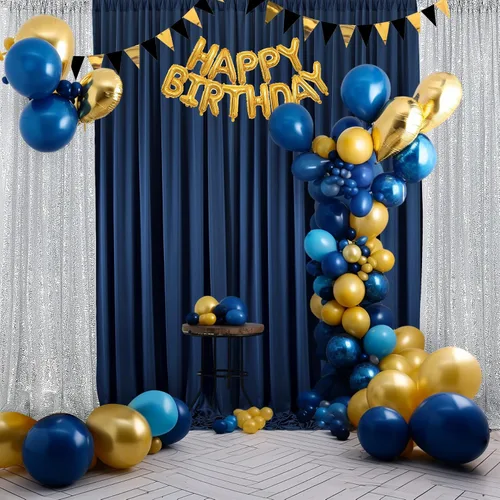 Miniatura 178 de Cortina de fondo de 20 pies × 8 pies sin arrugas azul bebé para fiesta de cumpleaños de niño, 4 paneles de 5 × 8 pies de poliéster azul suave