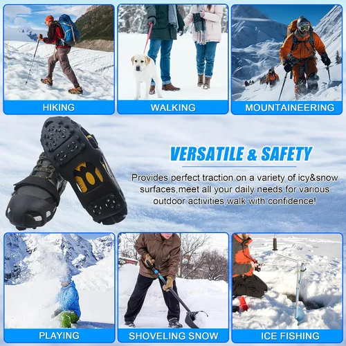 Miniatura 7 de Crampones, tacos de nieve de hielo para zapatos y botas con 28 tacos de acero antideslizantes para caminar sobre nieve y hielo, tacos de hielo