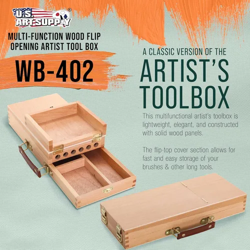 Miniatura 2 de U.S. Art Supply Caja de suministros multifunción para artistas con cierres de bloqueo, caja de arte de madera para suministros de artistas