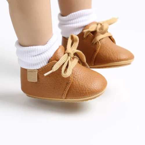 Miniatura 3 de SOFMUO Zapatos deportivos de cuero con cordones para bebés y niñas con suela de goma suave, mocasines Oxford para recién nacidos, mocasines
