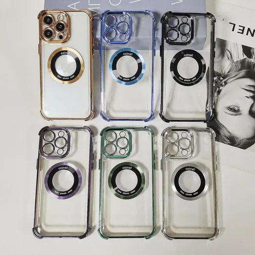 Miniatura 7 de Funda magnética transparente para iPhone 14 Plus, lujo brillante en las cuatro esquinas, protección de grado militar a prueba de golpes