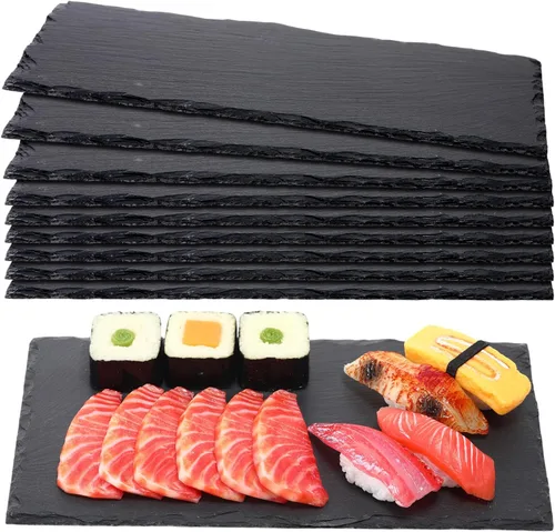 Miniatura 10 de Zopeal 10 tableros de charcutería de pizarra negra de 10 x 5 pulgadas, platos de piedra de charcutería con borde natural, bandeja de queso