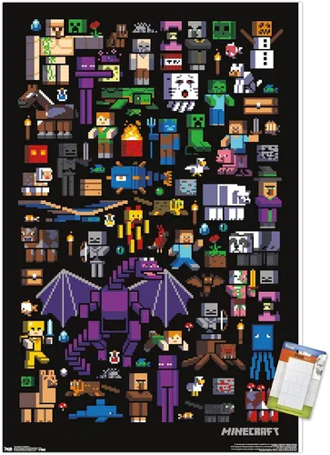 Miniatura 15 de Trends International Minecraft - Póster de pared de Mobbery, 14.725 x 22.375 pulgadas, versión con marco de madera tipo granero