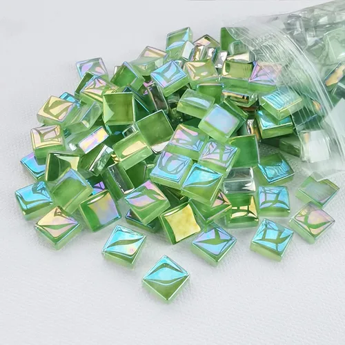 Miniatura 3 de Azulejos de mosaico de cristal cuadrados de 1.1 libras, azulejos de mosaico de vidrio iridiscentes para manualidades, piezas de mosaico, Verde