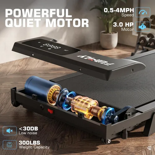 Miniatura 5 de Almohadilla para caminar debajo del escritorio para oficina en casa, cinta de correr portátil de 2.5 HP con capacidad de 300 libras, máquina Negro