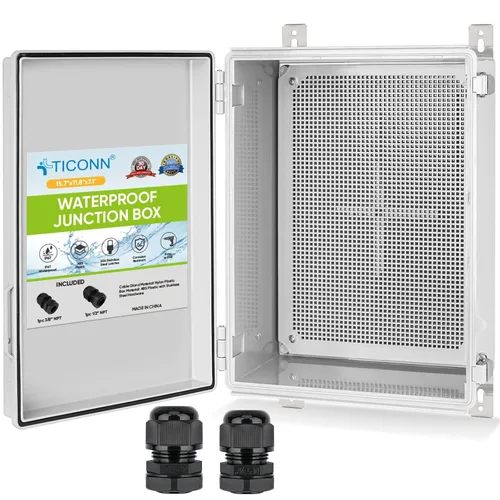 Miniatura 12 de TICONN - Caja de conexiones eléctricas impermeable IP67 con carcasa de plástico ABS con tapa con bisagras con placa de montaje, soportes de pared