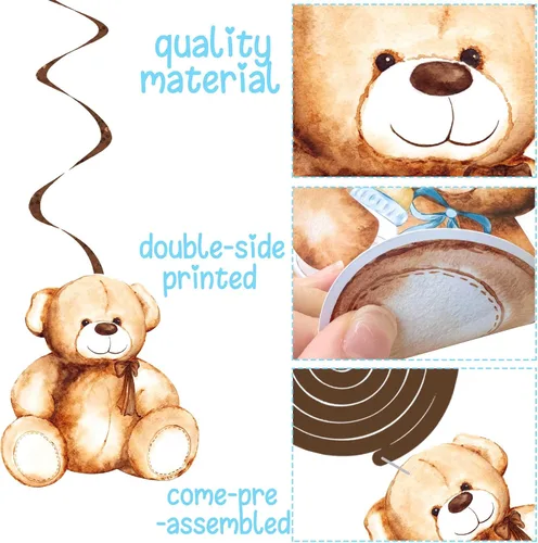 Miniatura 5 de 20 piezas de oso de peluche colgantes con diseño de remolinos We Can Bearly Wait Baby Shower Decoraciones It's a Boy Ceiling Swirl Bear Baby Shower