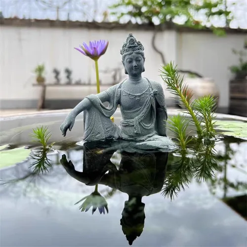 Miniatura 3 de livelyfish Estatua de Buda de acuario Estatua de Buda de piedra arenisca Decoración Zen Estatuas de Buda meditando para decoración de jardín