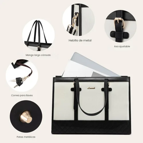Miniatura 6 de LOVEVOOK Bolsa para Laptop para Mujeres de 15.6 pulgadas Bolsa Tote de Lona para Laptop, Bolsa de Trabajo de Gran Capacidad con Cartera Clutch