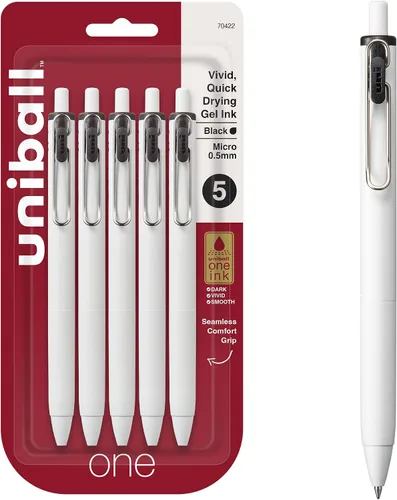 Miniatura 8 de Uniball UniONE - Bolígrafo de gel, retráctil, mediano de 0.028 in, tinta negra, barril blanco, docena (paquete de 12)