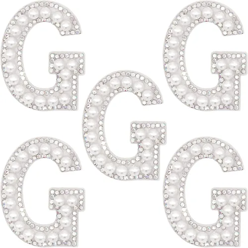 Miniatura 12 de Parche de letras A-Z para planchar con diamantes de imitación brillantes de perlas del alfabeto inglés, parche de costura para vestido de novia