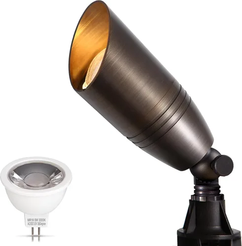 Gardencoin Foco de latón macizo para paisaje al aire libre, luz LED de bajo voltaje de 12 V para iluminación ascendente de jardín y patio, luminaria