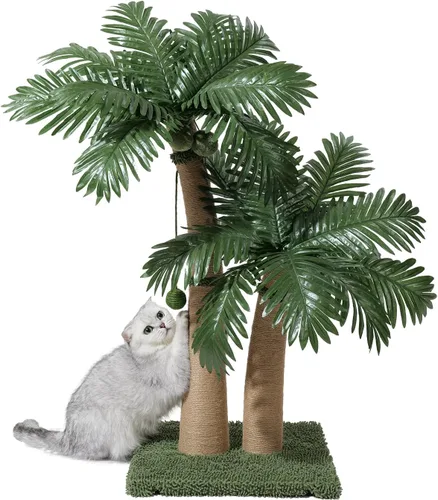 Miniatura 10 de Poste Rascador para Gatos de 40'' de Alto Árbol para Gatos, 3 Postes Rascadores de Palmera de Diseño Curvado con 8 Bolas Interactivas, Cuerda