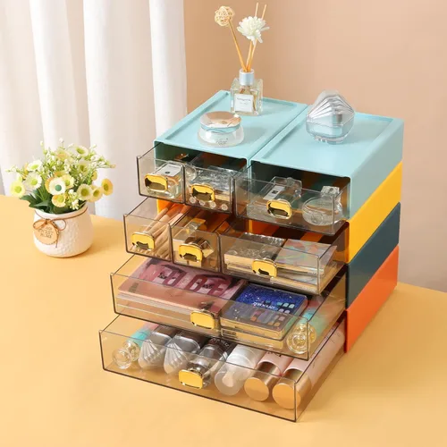 Miniatura 7 de Amplios cajones de escritorio, organizador de escritorio apilable, caja de almacenamiento de plástico para oficina, escuela y suministros para el 4
