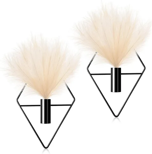 Jexine 2 piezas de decoración de pared bohemia, arte de pared dorado, macetas colgantes con pampas artificiales montadas en metal, decoración