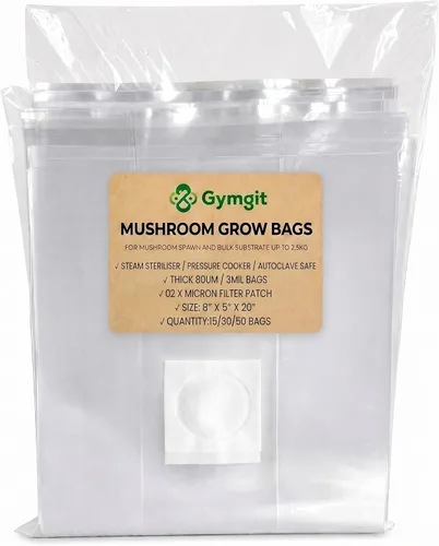 Paquete de 15 bolsas de cultivo de hongos, bolsas de sustrato de hongos de polipropileno resistentes de 3 mil, tamaño grande de 8 x 5 x 20 pulgadas