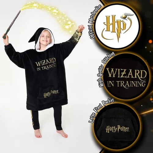 Miniatura 3 de Regalos de Harry Potter para niños, adolescentes, niñas, niños y varones, manta con capucha de mago, manta con capucha de forro polar de gran Negro