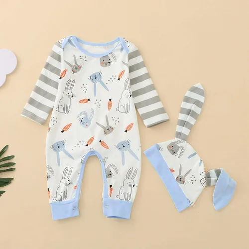 Miniatura 4 de Yowein Mameluco para bebé, recién nacida con sombrero de conejo, manga larga, cuello redondo, disfraz para bebe conejito