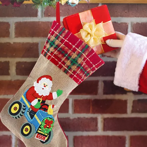 Miniatura 3 de LUSandy Kit de medias de Navidad con pintura de diamante 5D para bricolaje, 14 pulgadas, Papá Noel, arte de diamante, bolsa de caramelos, medias
