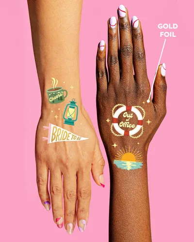 Miniatura 4 de xo, Fetti Tatuajes temporales de despedida de soltera – 42 estilos de lámina dorada Decoración de despedida de soltera glamping, accesorio