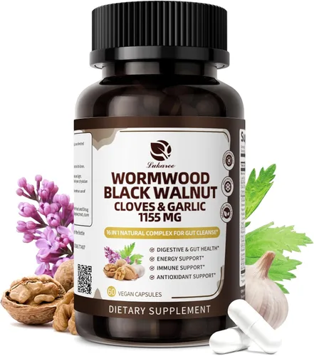 Lukaree Cápsulas de Limpieza de Clavo de Ajenjo y Nuez Negra 16 en 1 para Humanos – Desintoxicación Natural del Intestino y Salud Digestiva con