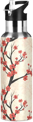 Miniatura 8 de Insulated Water Bottle 20 Oz, BPA-Free Sport Water Bottle for Gym Outdoor Travel School, Red Cherry Blossoms Dots