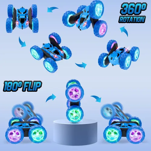 Miniatura 5 de Hamdol STEM - Auto de control remoto para niños de 6 a 12 años, auto de acrobacias RC 4WD con luces LED de rueda y giros de 360°, juguete eléctrico