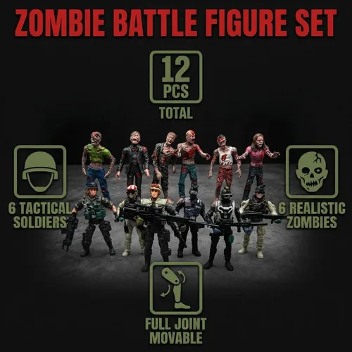 Miniatura 6 de Figura de acción de hombres del ejército y zombi, juguetes realistas de escena de batalla zombi, colecciones de juguetes de Navidad, Halloween, Negro