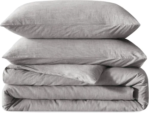 Miniatura 14 de BFS HOME Funda de edredón de lino tamaño King, mezcla de lino de algodón suave y transpirable, juego de ropa de cama de 3 piezas con 2 fundas