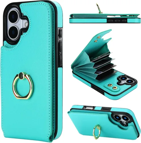 Miniatura 12 de Folosu Funda compatible con iPhone 17 con soporte para tarjetas, rotación de 360°, soporte de anillo de dedo con función atril, bloqueo RFID