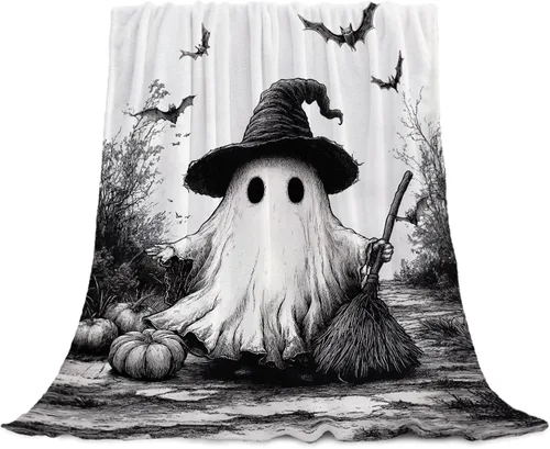 Miniatura 13 de YeeJu Manta de Halloween pequeña de fantasma espeluznante negro, manta de Halloween para bebé, manta acogedora suave y ligera de felpa de forro