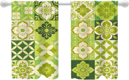 Miniatura 62 de Shrahala Art Nouveau Floral Pattern Blackout Curtain Tiers, Delicate Vine and Flower Design Kitchen Valance Light Blocking Tier Drapes with Rod