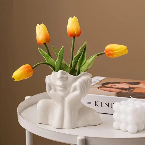 Miniatura 2 de Jarrón de Cara de Cerámica, Jarrones de Flores Blancas para Decoración Forma Femenina Cabeza Jarrón de Medio Cuerpo Boho Único Decorativo Estilo A