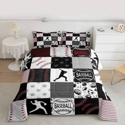 Miniatura 2 de Erosebridal - Juego de edredón individual para niños con diseño de béisbol y sóftbol, juego de cama deportivo acolchado para niños, edredón