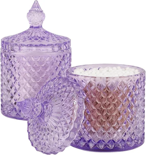 Miniatura 18 de Paquete de 2 Portacotonetes Frascos de Boticario de Vidrio Grueso con Tapa para Decoración de Baño Organizador de Almacenamiento para Hisopos
