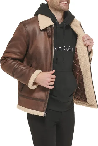 Miniatura 6 de Calvin Klein Chaqueta de piel sintética para hombre - Chaqueta bomber con forro de oveja