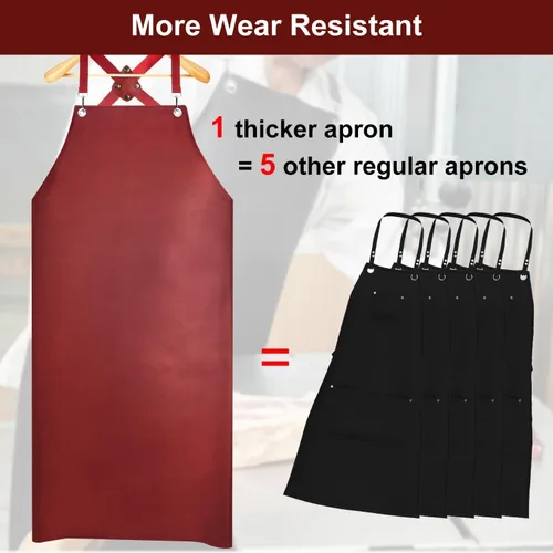 Miniatura 3 de SHEOMERN Delantales de goma impermeables para mujer, delantal de vinilo resistente para lavavajillas, correa trasera cruzada ajustable para Rojo